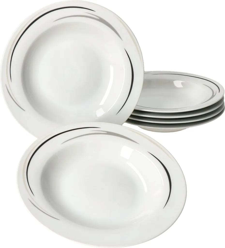 12tlg Tafel-Service Home Suppenteller Speiseteller Streifen Porzellan-Geschirr 5 12tlg Tafel-Service Home Suppenteller Speiseteller Streifen Porzellan-Geschirr – Bild 5