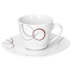 Kaffeeservice Palazzo 18tlg. - Weiß MitNachbildung-Kreisen In Grau Und Dunkelrot - Für 6 Personen -Küche Produkt Geschäft e9f8d90e77ee338b083e0dd13eeb20c8