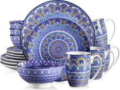 Vancasso Tafelservice Porzellan, Mandala 16 Teiliges Essgeschirr Kombiservice, Handbemaltes Geschirrset Für 4 Personen, Böhmischer Stil