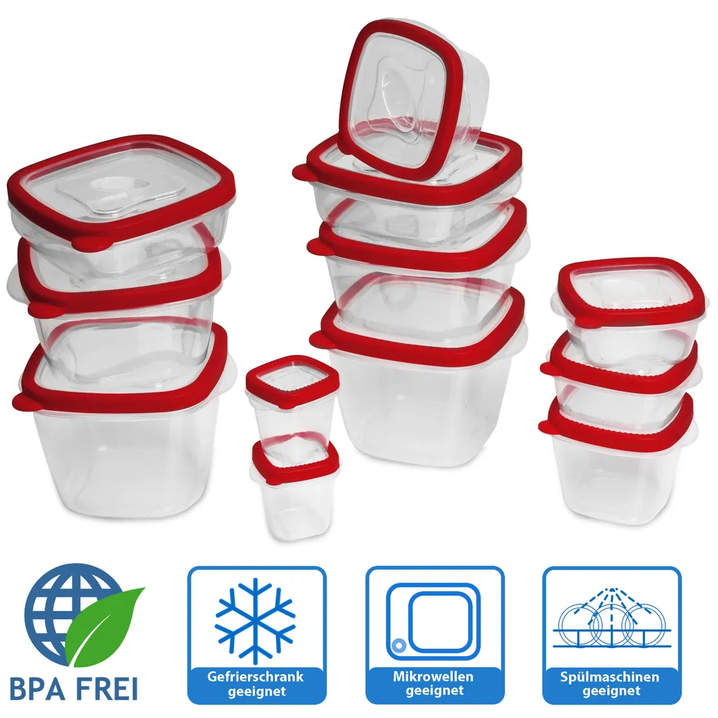 Deuba Frischhaltedosen Mit Deckel 24-tlg. Kunststoff BPA-Frei Spülmaschinen- Und Mikrowellengeeignet 6 Größen 120ml Bis 1700 Ml Küche Vorratsdosen, Farbe:rot 5 Deuba Frischhaltedosen Mit Deckel 24-tlg. Kunststoff BPA-Frei Spülmaschinen- Und Mikrowellengeeignet 6 Größen 120ml Bis 1700 Ml Küche Vorratsdosen, Farbe:rot – Bild 5