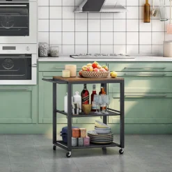 Meerveil Vintage Servierwagen Auf 4 Rollen, Küchenwagen Mit 3 Ebenen, Küchenregal Aus Stabiles Metallgestell, , Rollewagen Mit 2 Gitterebenen, Nachttisch -Küche Produkt Geschäft f50a9378357e440465dd5155bd9279ea