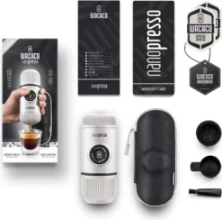 WACACO Nanopresso Tragbare Espressomaschine, Mit Nanopresso-Etui, Upgrade-Version Von Minipresso, Reisekaffeemaschine, Kaffee-To-Go, Manuell Betrieben, Weiß, Nachhaltig -Küche Produkt Geschäft f71d7ea87404288253699e43b207f313