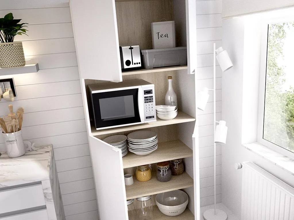 Küchenschrank Mit 4 Türen & 1 Ablage - Weiß & Eichefarben - WAJDI 3 Küchenschrank Mit 4 Türen & 1 Ablage - Weiß & Eichefarben - WAJDI – Bild 3